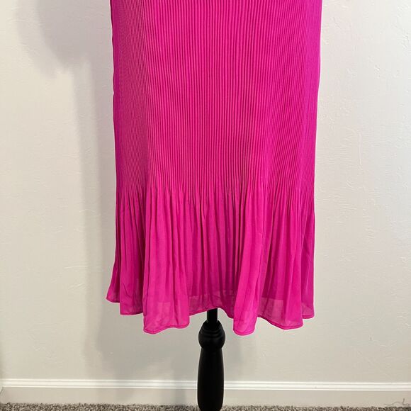 The Impeccable Pig Pink Ruffle Sleeve Pleated Dress Size Large - Picture 11 of 12